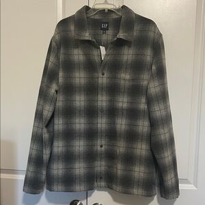 GAP Men's Black and Gray Checkered Shirt Jacket